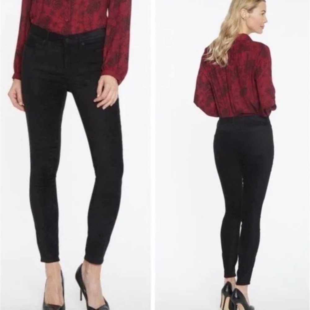 84. NYDJ skinny lift tuck technology black suede pants spandex blend siz…